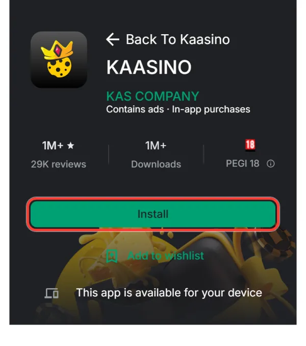 Groene knop Install op de Android-installatiepagina van de web-app