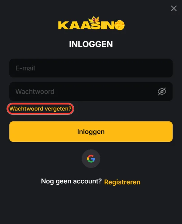 Link Wachtwoord vergeten onder het wachtwoordveld