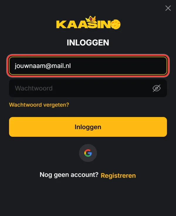 E-mailadres ingevuld in het inlogvenster op een telefoon