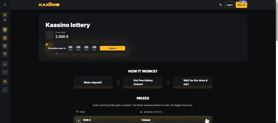 Kaasino Lottery met een prijzenpot van 2.500 euro